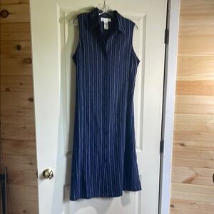 Jones New York Blue A-Line Notched Collar Midi Dress